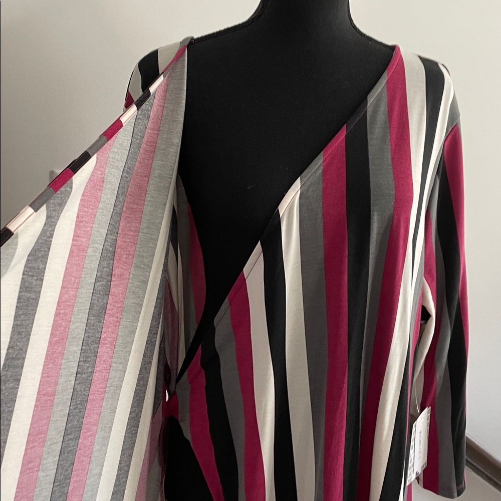 Lula Roe Wrap Dress SizeL Multi Color Striped Knit Timeless Adaptable Flattering - Picture 9 of 13